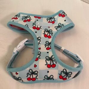 Frenchie reversible Blue and Pink Cherry Bow Harness